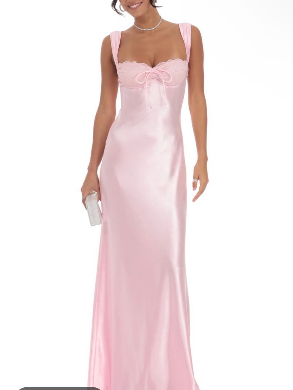 Lucy in the Sky Pale Pink Satin Lace-Trim Slip Gown